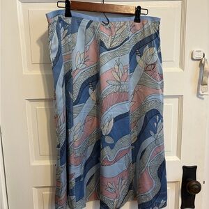 100% Silk Patterned Blue and Pink Skirt